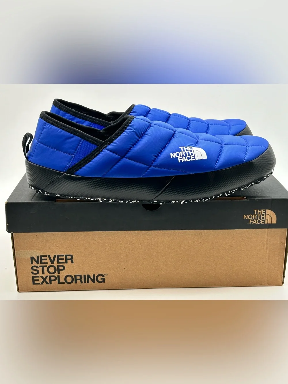NIB The North Face Quilted Puffer Mule Slippers - Blue size 12 men’s